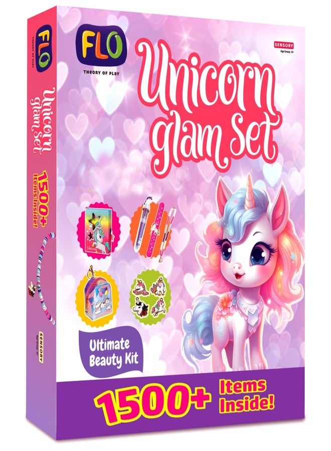 فلو مجموعة فلو يونيكورن جلام للحرف اليدوية - أكثر من 1500 قطعة من المجوهرات والحرف اليدوية للبنات | دفتر يوميات مع مساحة تخزين سرية، سلسلة مفاتيح مع جيب للعملات المعدنية، خرز طيني ملون، تعليقات يونيكورن، مجموعة صنع الأساور والقلائد للأطفال - Image 1